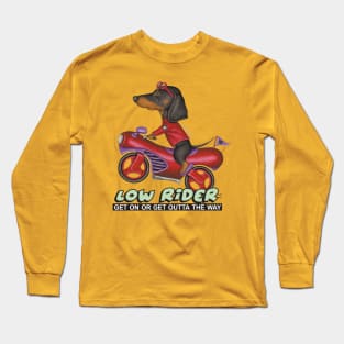 Cute adorable Black Doxie Dachshund Riding vintage classic Motorcycle Long Sleeve T-Shirt